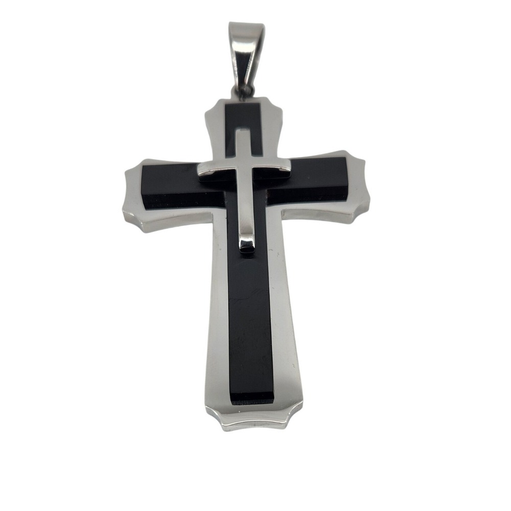 Mens Stainless Steel Black Cross Pendant Necklace Religious Jewelry